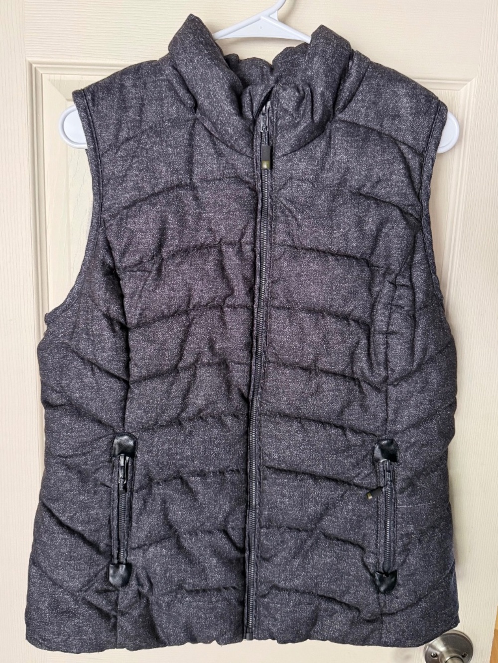 Green Tea Women's Quilted Puffer Vest Charcoal Gray Sherpa Lined Full Zip